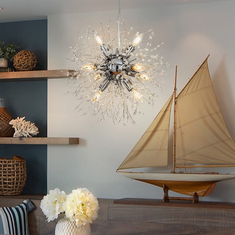 8-Lights Modern Decor Firework Crystal Chandelier Light Fixture Glam Pendant Lighting Bulb Include-OB