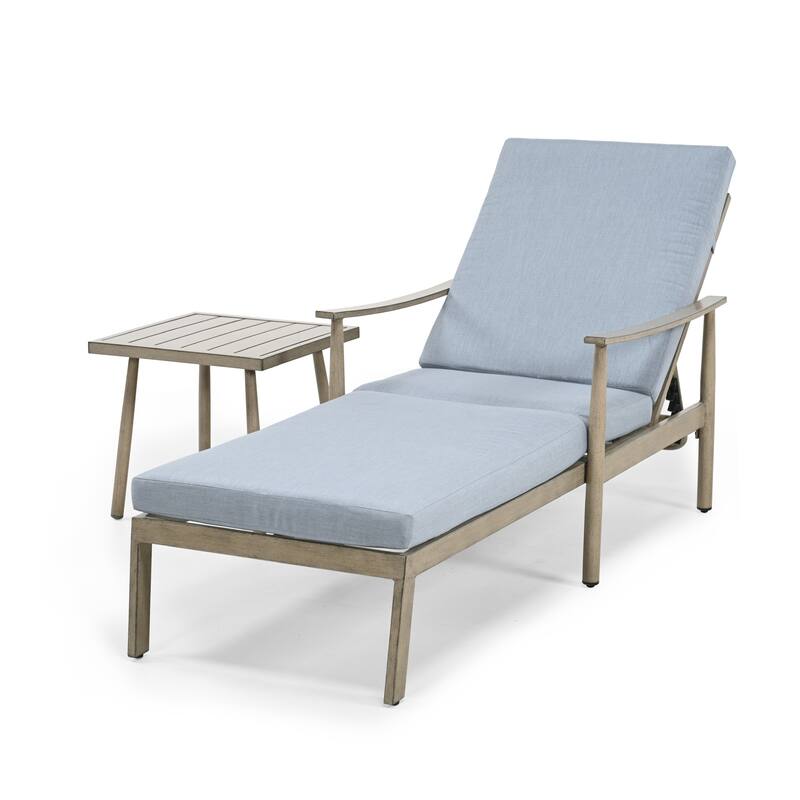 2-Piece Aluminum Patio Chaise Lounge with Side Table and Cushions