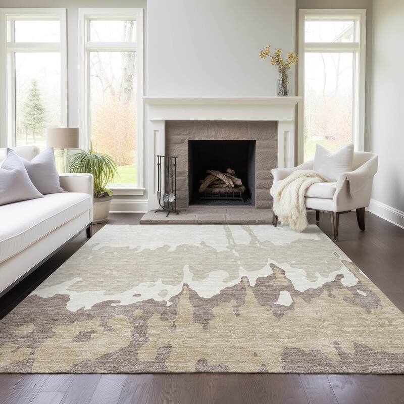 Machine Washable Indoor/ Outdoor Modern Abstract Chantille Rug