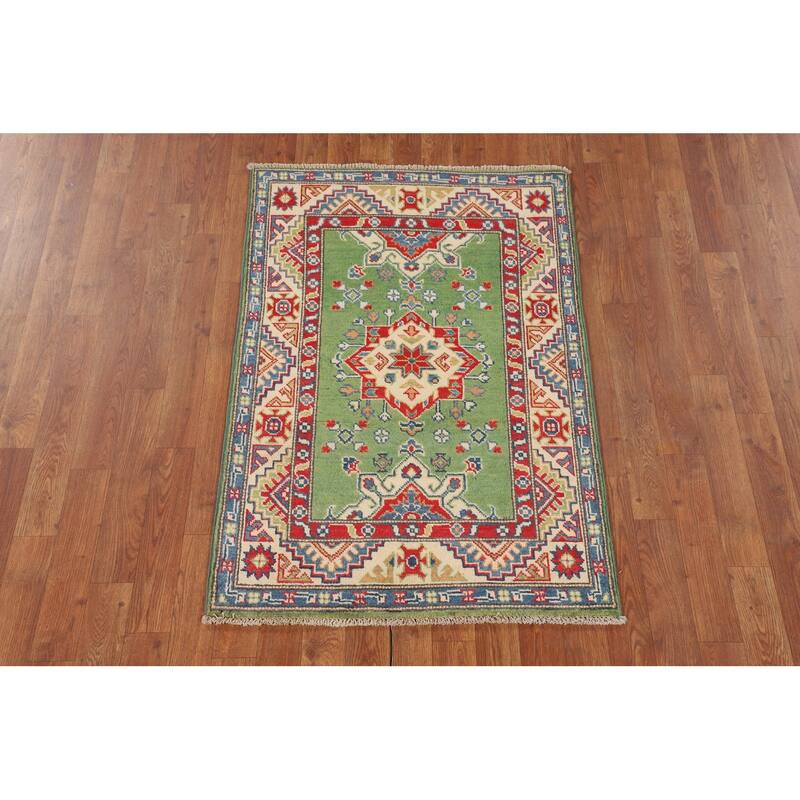 Green Kazak Foyer Rug Hand-Knotted Wool Carpet - 2'8" x 3'10"