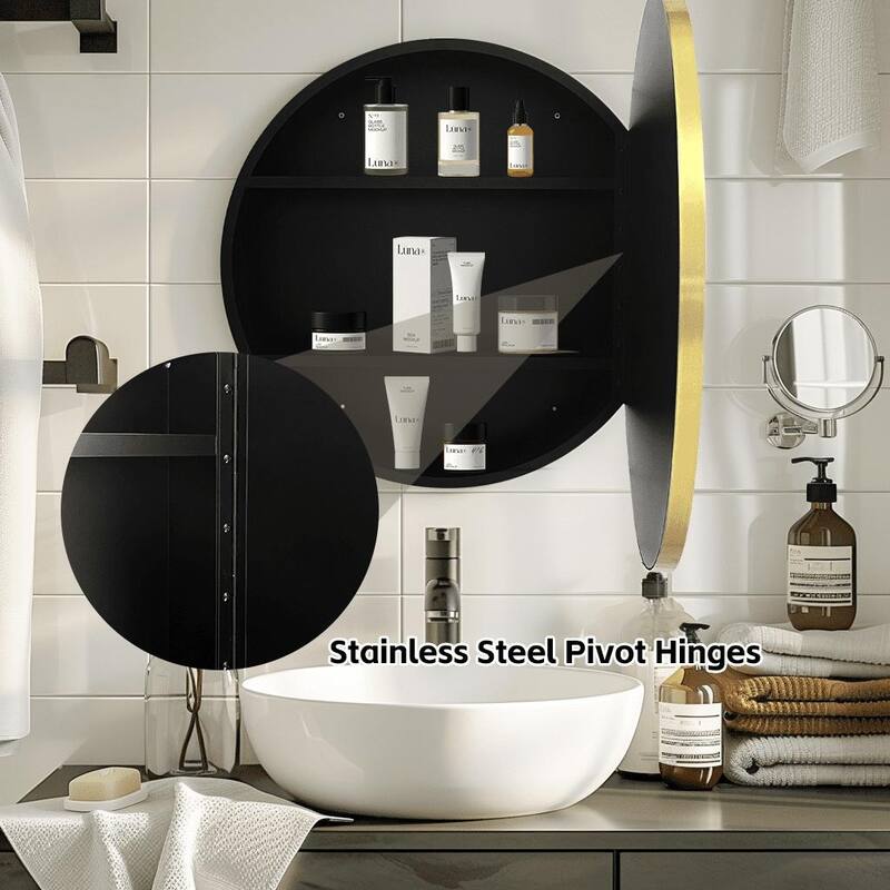 Metal Framed Wall-Mount Bathroom Medicine Cabinet with Mirror, Large Storage Space, Black Iron Powder Material