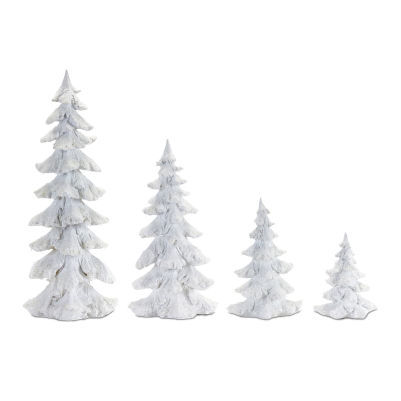 Flocked Carved Pine Tree Christmas Tabletop Decorations - 13.25" - Set of 4