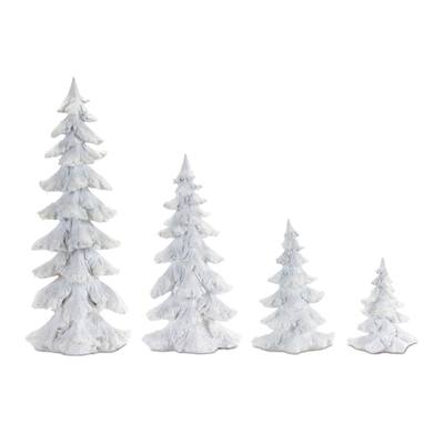 Flocked White Pine Tree with Carved Design (Set of 4) - N/A