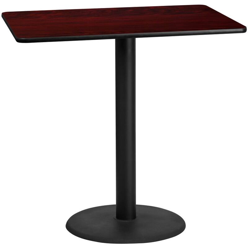 30'' x 48'' Rectangular Laminate Table Top with 24'' Round Bar Height Table Base - 30"W x 48"D x 43.125"H