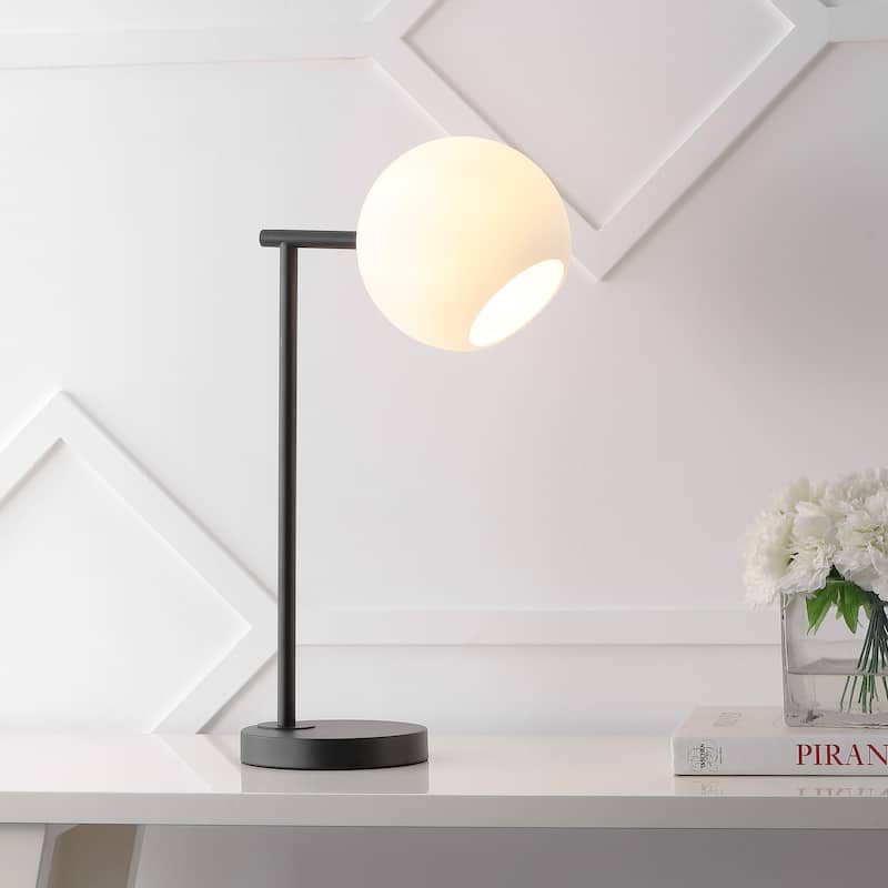 Scarlett 20.5" Metal/Marble LED Table Lamp, Gold/White by JONATHAN Y