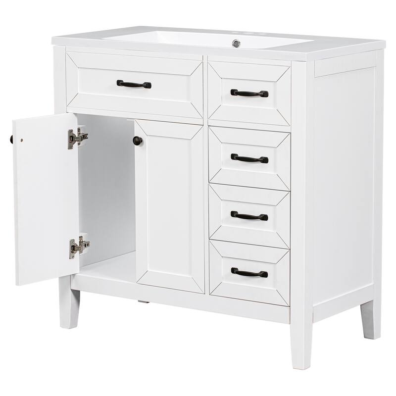 36" Bathroom Vanity with Sink Combo, Black Bathroom Cabinet with Drawers, Solid Frame and MDF Board