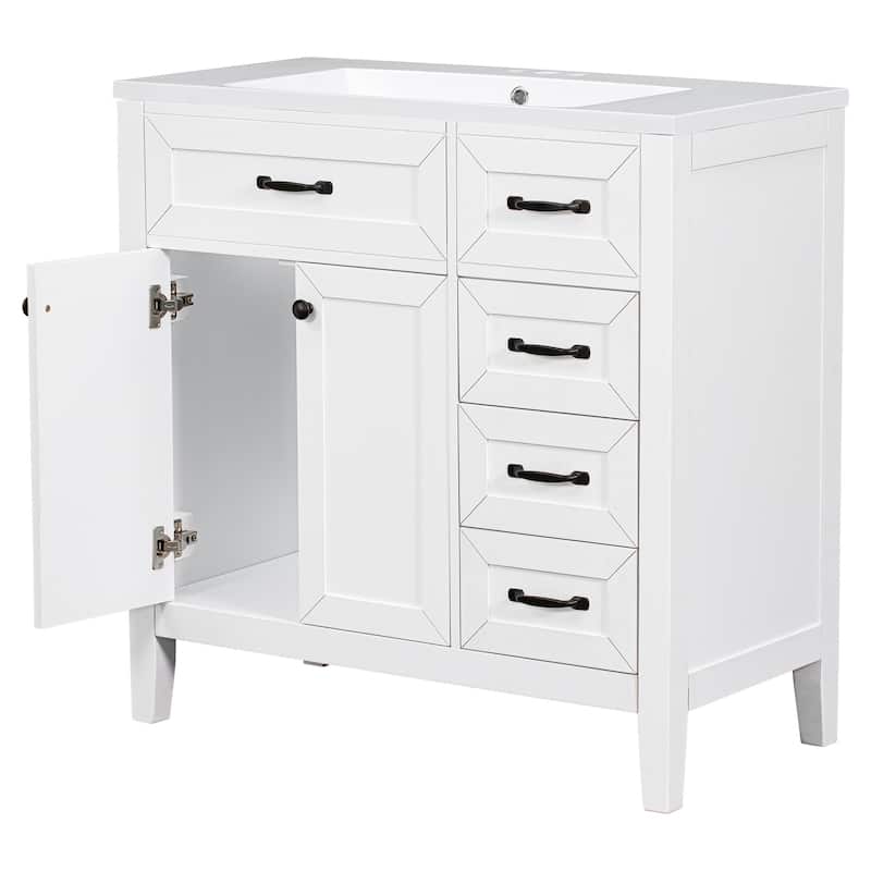 GDFStudio - Avalon 36-Inch Bathroom Vanity with Sink Combo, Solid Wood & MDF Board, Painted Finish - 36"