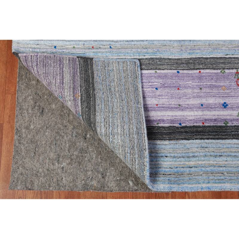 Striped Gabbeh Indian Area Rug Handmade Floral Wool Carpet - 8'4" x 10'2"