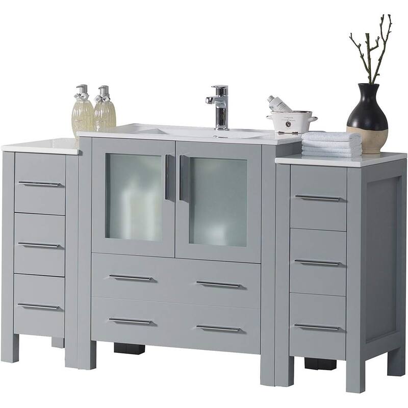 Blossom 54" Solid Wood Bathroom Vanity with Ceramic Sink & Storage - Metal Grey