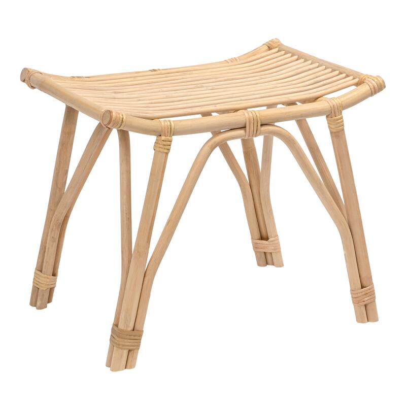 JONATHAN Y Gabriel Modern Bohemian Handcrafted Rattan/Teak Wood Curved Seat Accent Stool - Natural