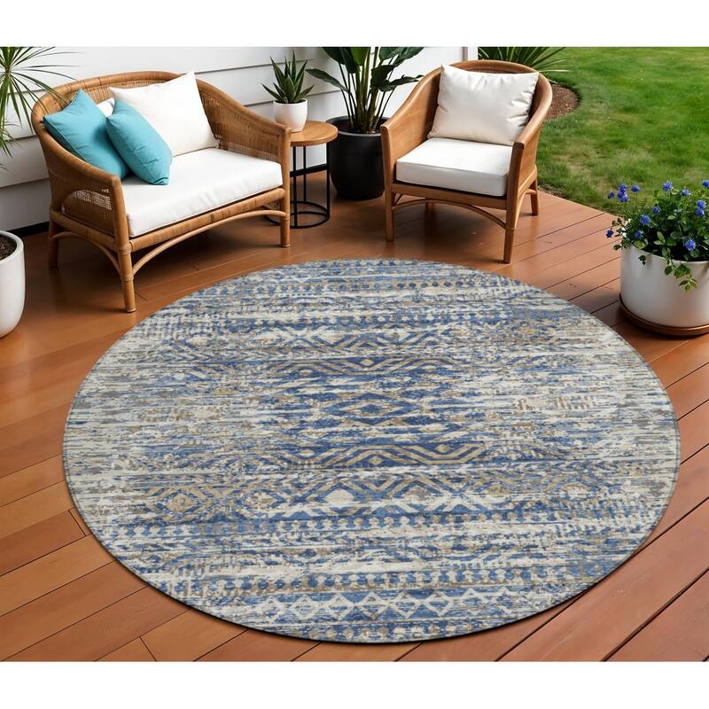 HomeRoots Moroccan Transitional Rectangle Outdoor Rug - 8' Round