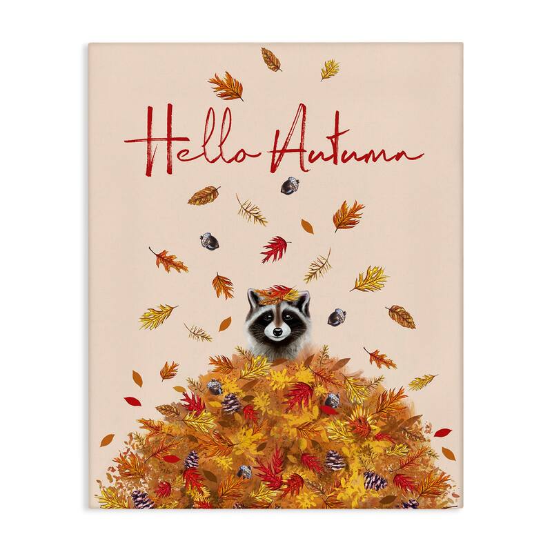 Stupell Hello Autumn Raccoon Canvas Wall Art Design By Elizabeth Tyndall - 16 x 20