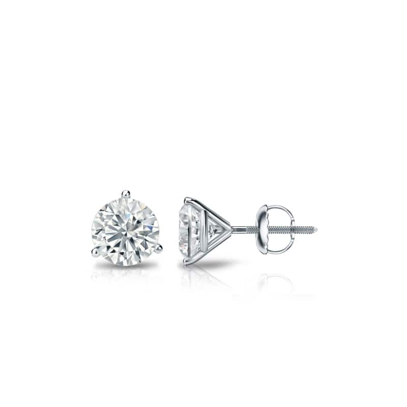Auriya 14k Gold Lab Grown Round Diamond Stud Earrings 0.50 to 5.00 ct. tw. 3-Prong Screw-Back (F-G VS) - White - 1.00 ct. tw.