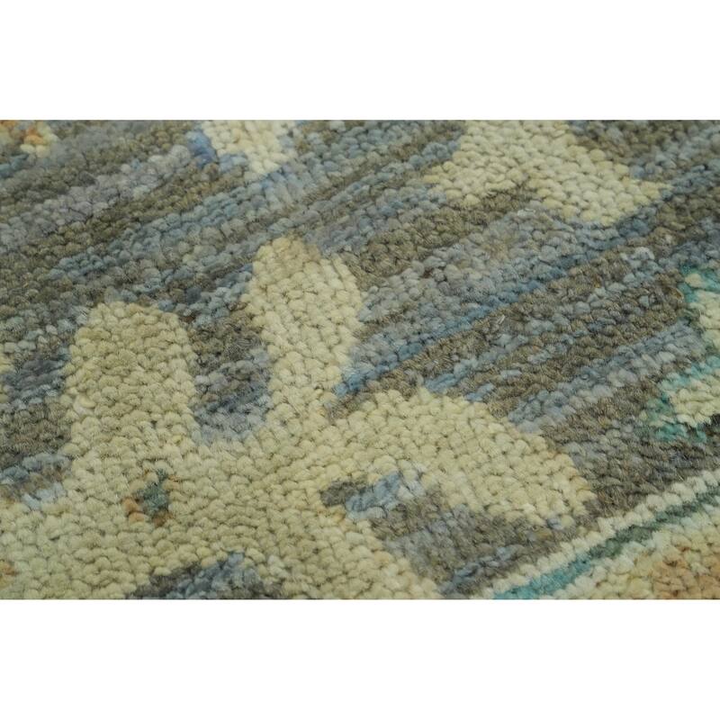 Vegetable Dye Wool Oushak Turkish Area Rug, Floral Geometric Carpet - 10' 3'' X 7' 9''