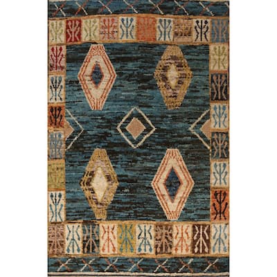 Blue Moroccan Oriental Area Rug Handmade Wool Carpet - 6'8" x 9'7"