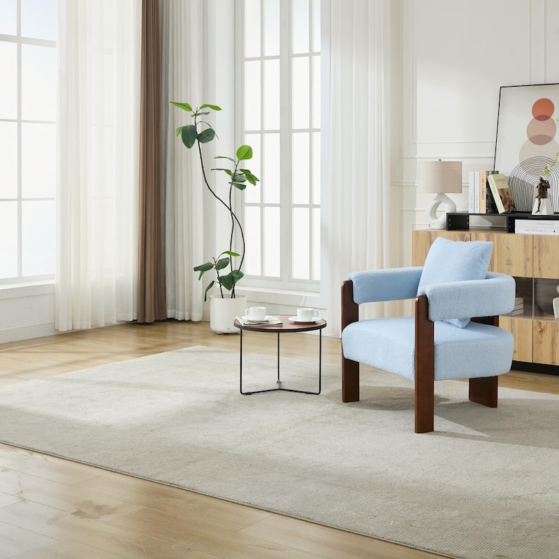 SEYNAR Modern Teddy Upholstered Fabric Round Armchair with pillow Set of 2