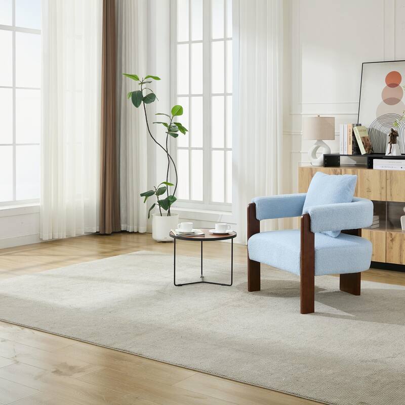 SEYNAR Modern Teddy Upholstered Fabric Round Armchair with pillow