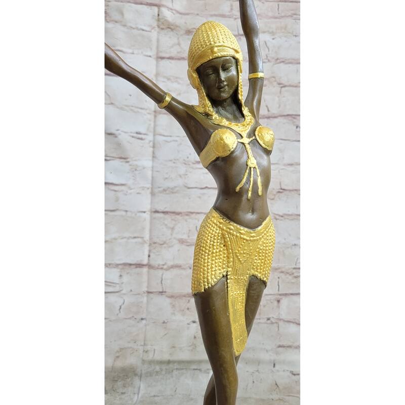 Signed Gold Patina Tall Chiparus Lady Bronze Sculpture On Marble Base Figurine