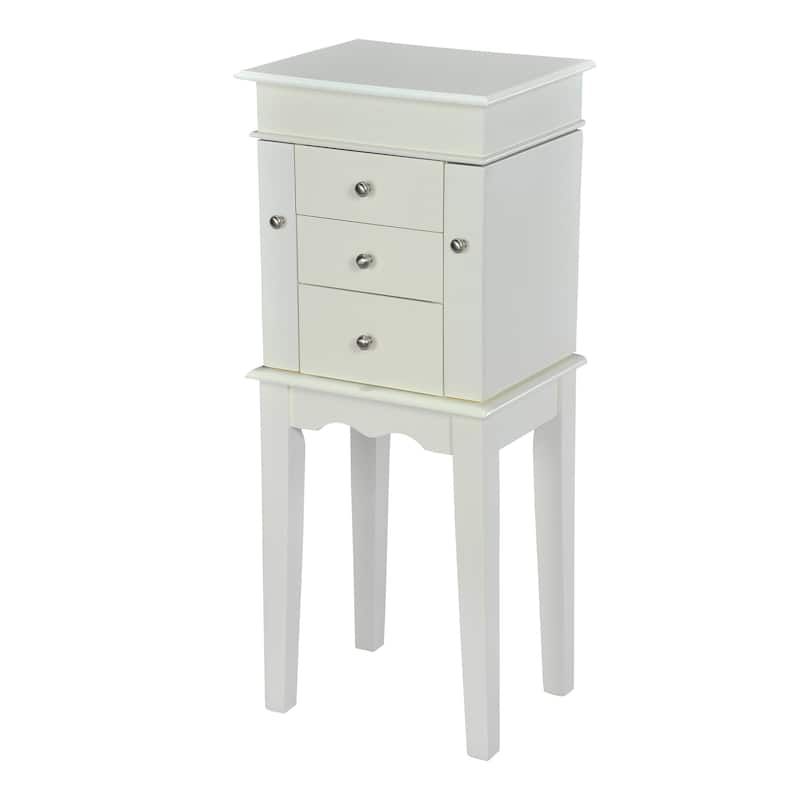 Antique White Jewelry Armoire Cabinet Organizer - N/A