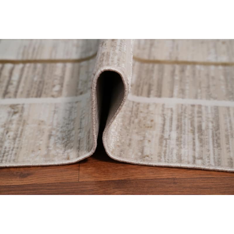 Machine Made Oriental Polyester Carpet Geometric Beige & Ivories Distressed Area Rug - 7' 5'' X 5' 2''