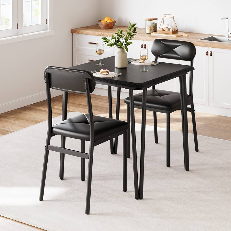 Dining Table for 2, Small Square kitchen Dinner Table Set for 2,Space Saving Wood Modern Dinette With Upholstered,3 Piece