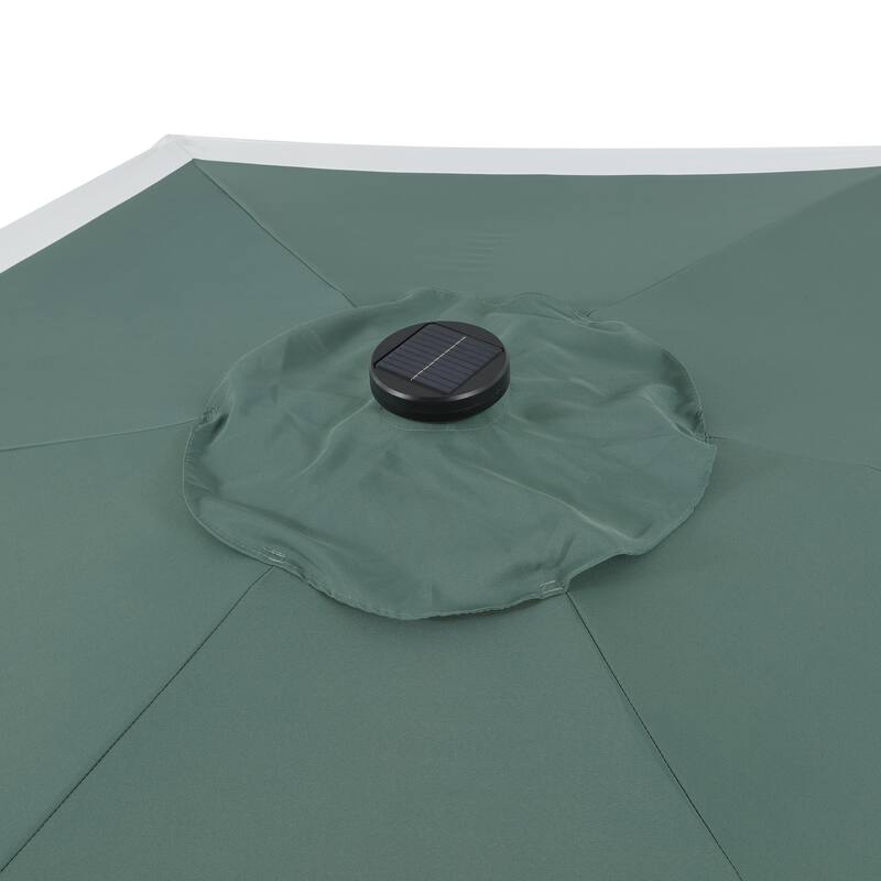 Sidney 9 ft. 2-Tone Solar LED Market Patio Umbrella with 12 LED Strip Lights, Auto-Tilt, Crank and UV Protection, by JONATHAN Y