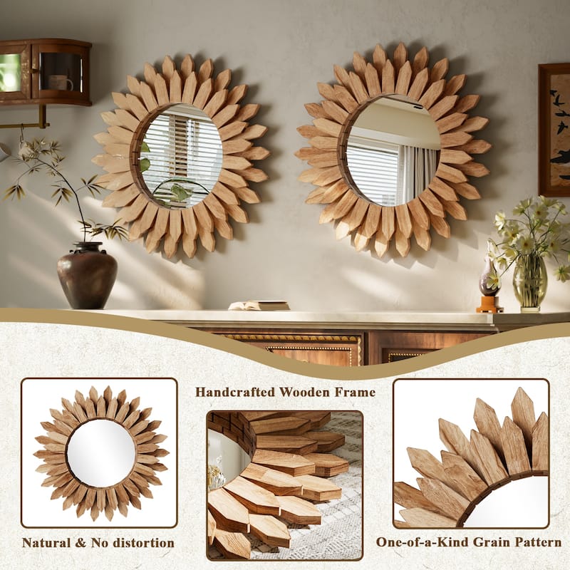 Sunflower Bathroom Mirror Round Wooden Wall Mirror