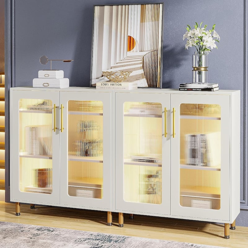 Buffet Sideboard Storage Cabinet with Acrylic Doors and LED Light - N/A