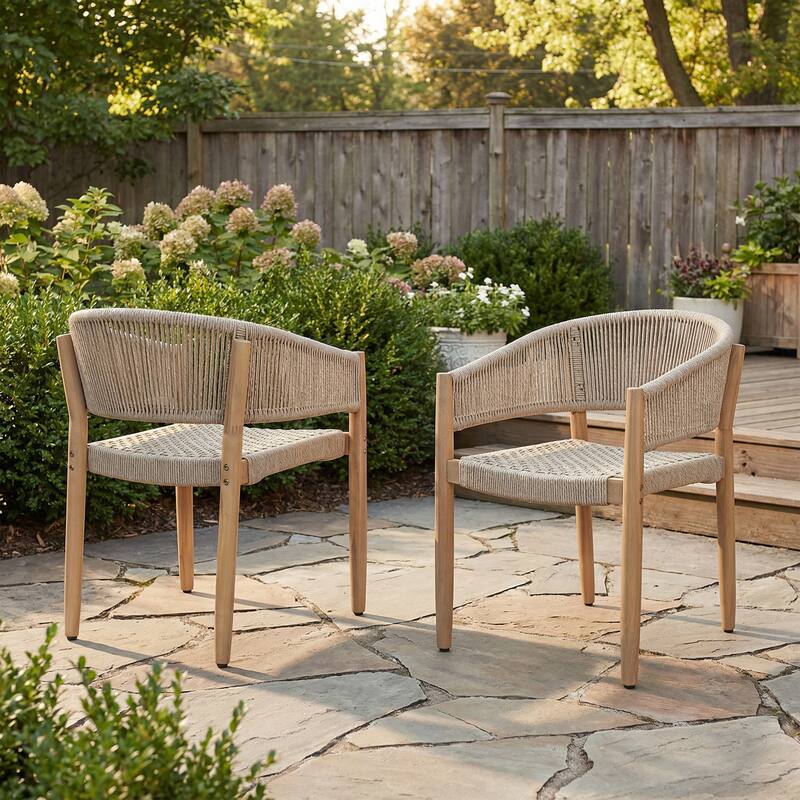 Christopher Knight Home - Verona Boho Solid Acacia Wood Rope Dining Chair Set - Light Brown,Natural