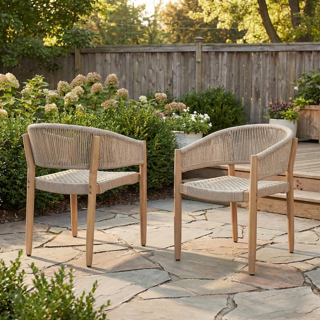 Christopher Knight Home - Verona Boho Solid Acacia Wood Rope Dining Chair Set