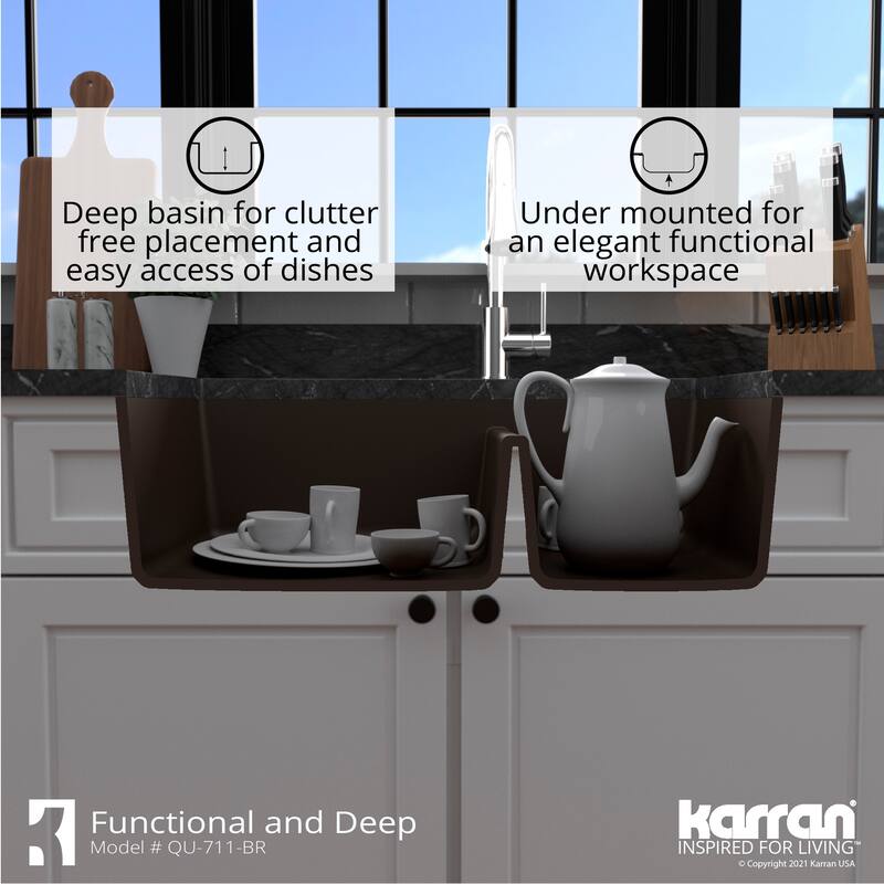 Karran Undermount Quartz 32 in. 60/40 Double Bowl Kitchen Sink Kit