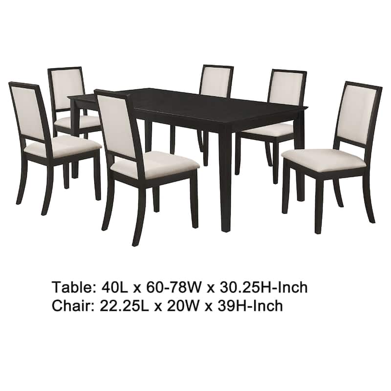 Lela 7pc Extendable Dining Table and 6 Chair Set, Black and Ivory