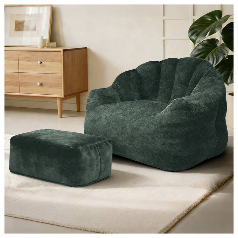 High-Density Foam Bean Bag Chair with Armrests, Comfortable Lounger for Living Room & Bedroom - Green