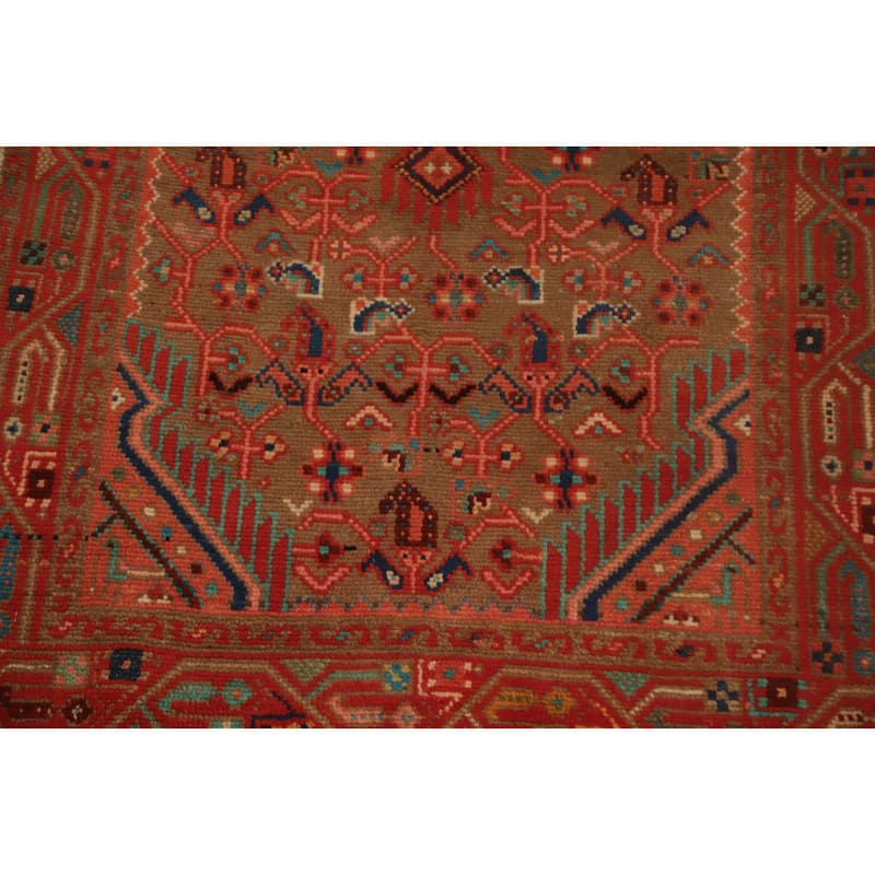 Hand Knotted Oriental 100% Wool Carpet Traditional Geometric Brown Mahal Runner Rug - 10' 1'' X 2' 7''