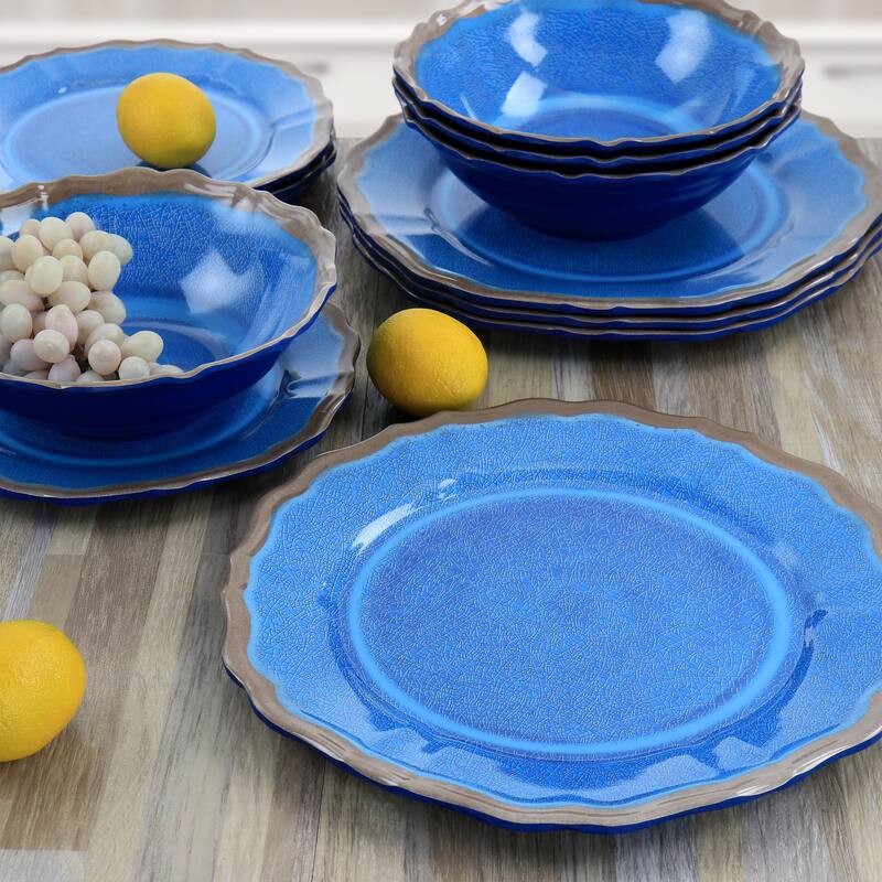 12 Piece Crackle Melamine Dinnerware Set in Azure