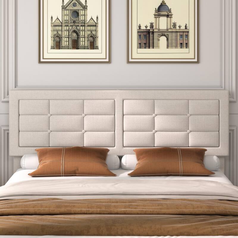 Javlergo Full Queen Size Bed Frame with USB Charging Station Adjustable Height Upholstered Headboard No Box Spring Needed