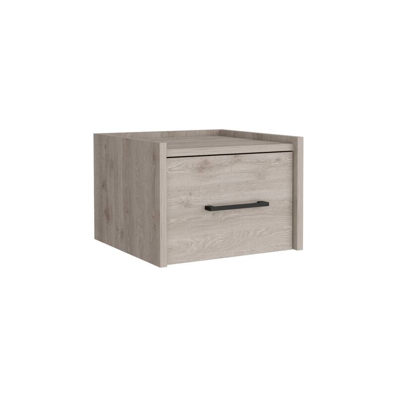 Modern Floating Nightstand with Drawer Wall-Mounted Wood Bedside Table with Metal Accents