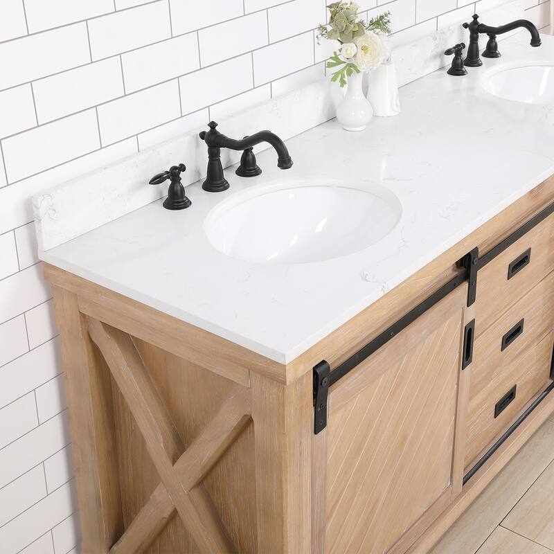 Cortes 72" Double Sink Bath Vanity in Weathered Pine with Countertop