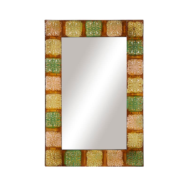 Multi Colored Metal Floral Room Wall Mirror with Embossed Metal