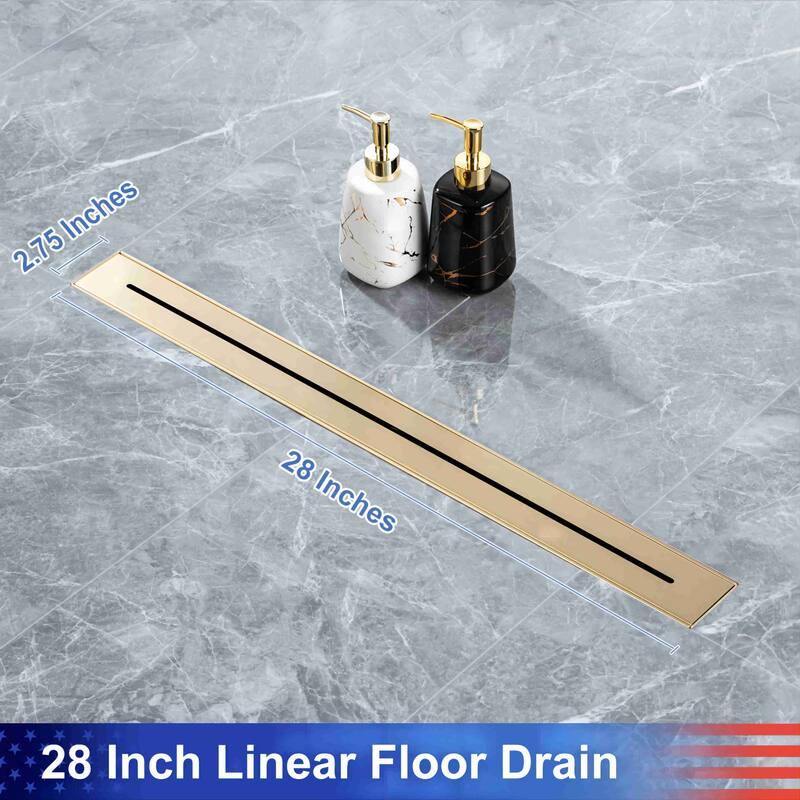 28'' W Linear Grid Drain, Brushed Gold Bed Bath & Beyond 39034012