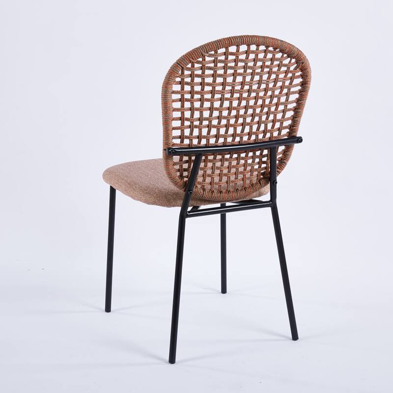 Accent Chair Dining Chair Set of 4 - Orange+Dark Brown
