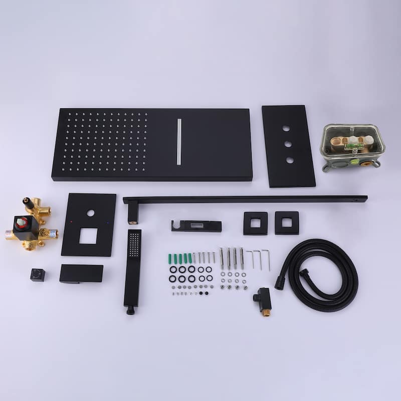 Wall Mounted Shower System With Handheld Shower 22*9 Inch Waterfall Shower Head Matte Black Shower Faucets Kit With Slide Bar