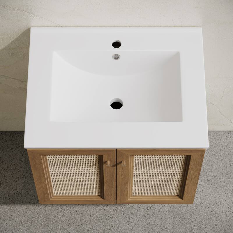 Classe 24" Wall-Mounted Bathroom Vanity In Brown Oak With Single Faucet Hole Vanity Top - 24