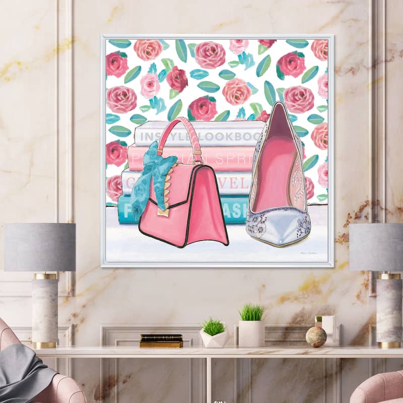 Designart "Pink Fashion high heels I" Posh & Luxe Framed Canvas