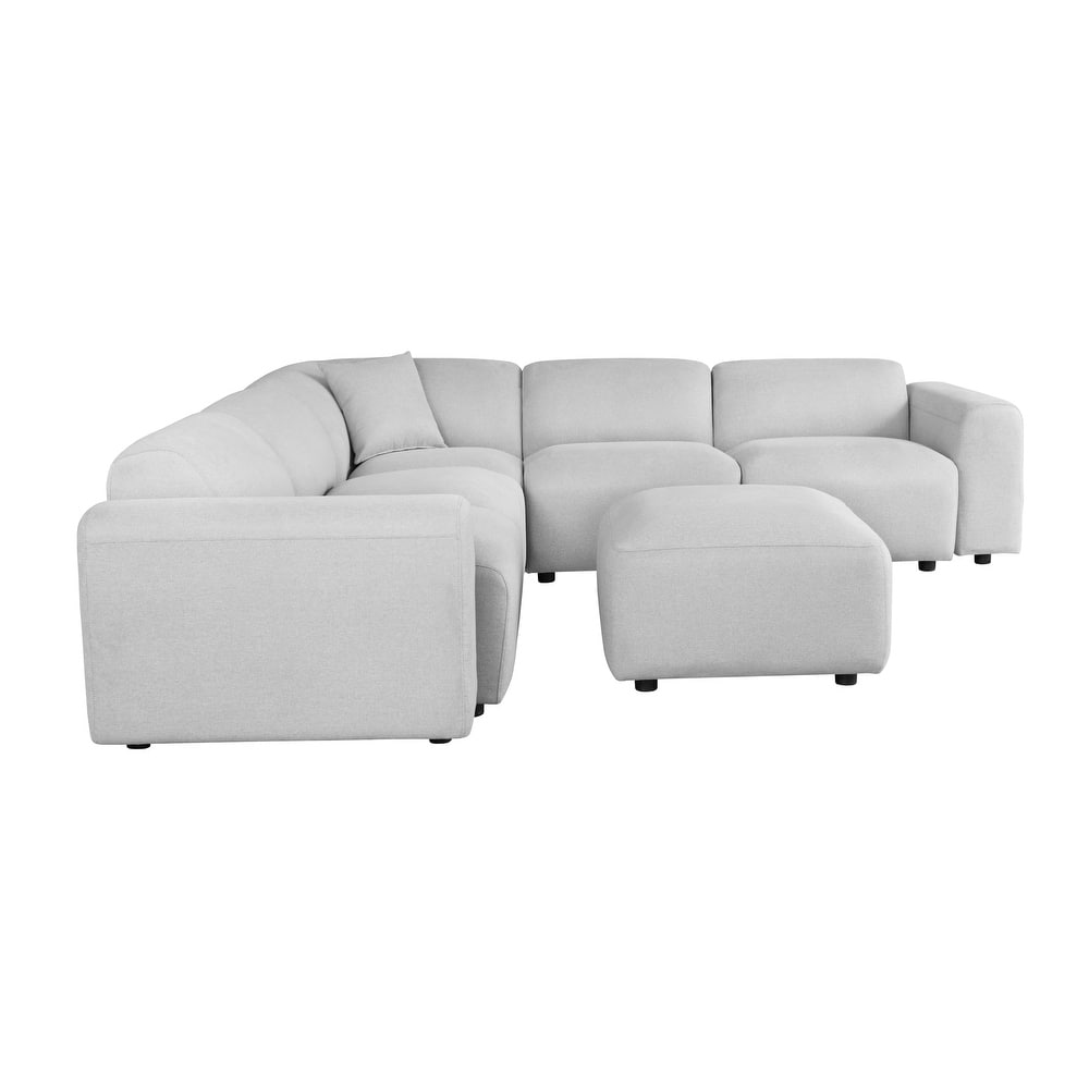 Whisper Upholstered Conversation Set with Modular Chairs, Attachable Arms and Ottoman Living Room Sectional Set