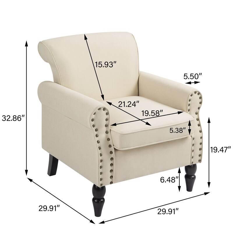 Living Room Armchair with Nailhead Trim - 29.9"W x 29.9"H x 32.9"D