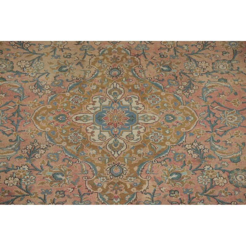Hand Knotted Oriental 100% Wool Carpet Traditional Floral Pink Kashan Area Rug - 13' 1'' X 9' 8''