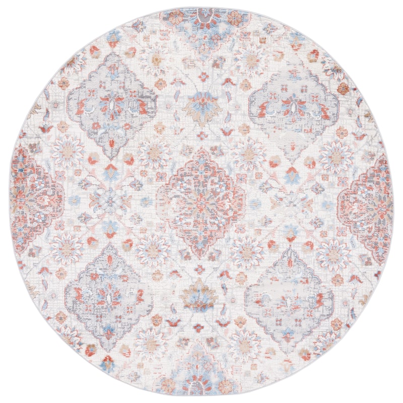 SAFAVIEH Shivan Henka Floral Rug - 6'7" x 6'7" Round - Ivory/Rust - Round