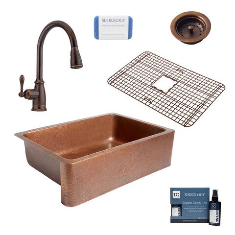 Adams 33" Farmhouse Copper Kitchen Sink with Canton Faucet and Disposal Drain