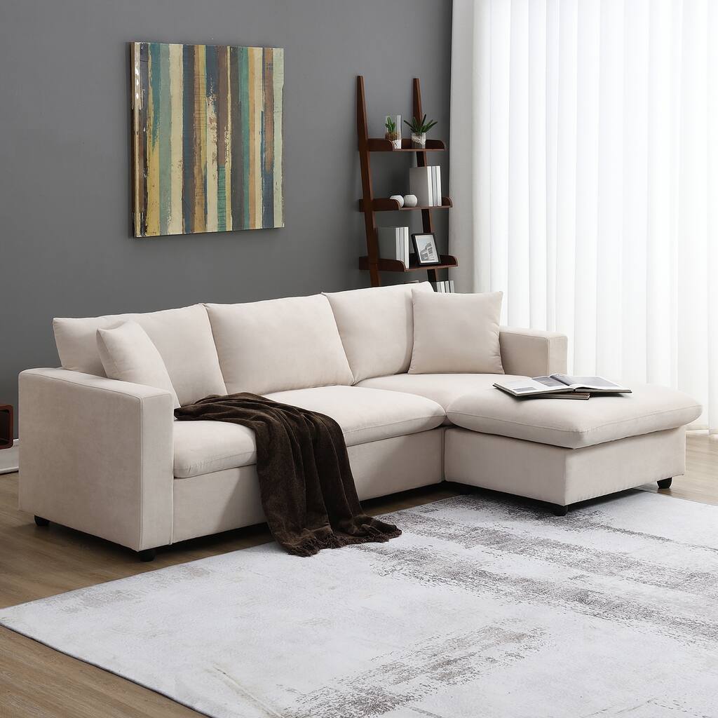100.4" Polyester L-Shaped 4-Seat Sofa with Convertible Ottoman